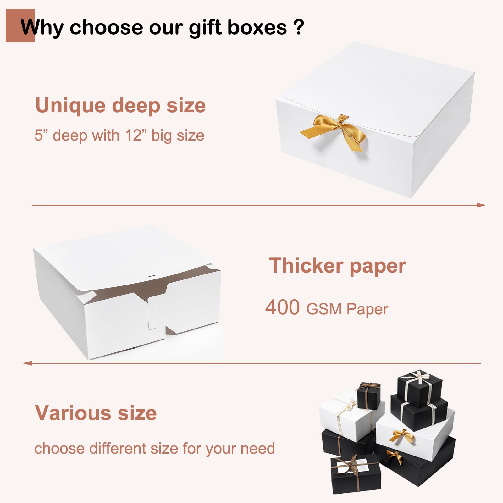 Mcfleet Large Gift Boxes with Lids 12x12x5 Inches 10 Pack Bridesmaid Proposal Boxes White Extra Deep Gift Box for Presents, Craft Boxes for Christmas, Wedding, Graduation, Holiday, Birthday Gift