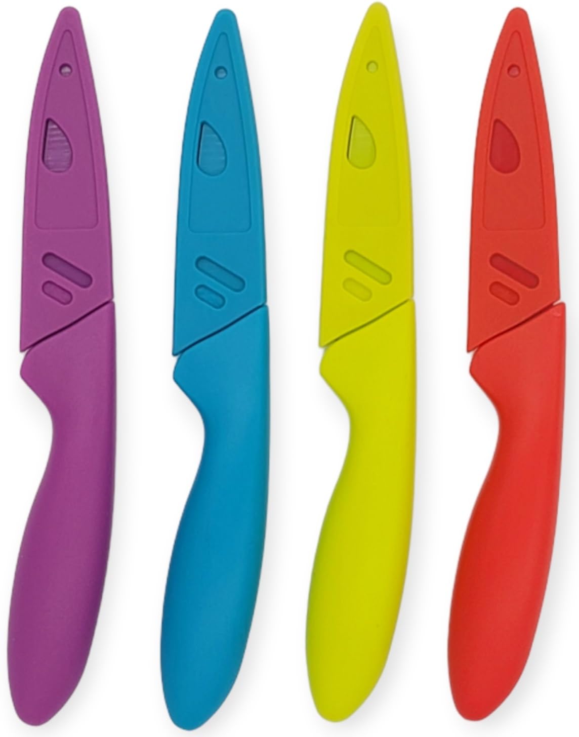 Handy Housewares 4pc Colorful Paring Knife Set with Sheath Covers, 3-inch Blade Covered Paring Knife