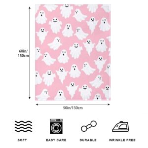 Pink Ghost Blanket for Girls Women Kids Flannel Plush Cute Throw Blanket Soft Cozy Throw Blankets for Couch Bed Sofa Pink Halloween Kawaii Living Room Decor Blankets Gifts for All Season 50x60 Inch