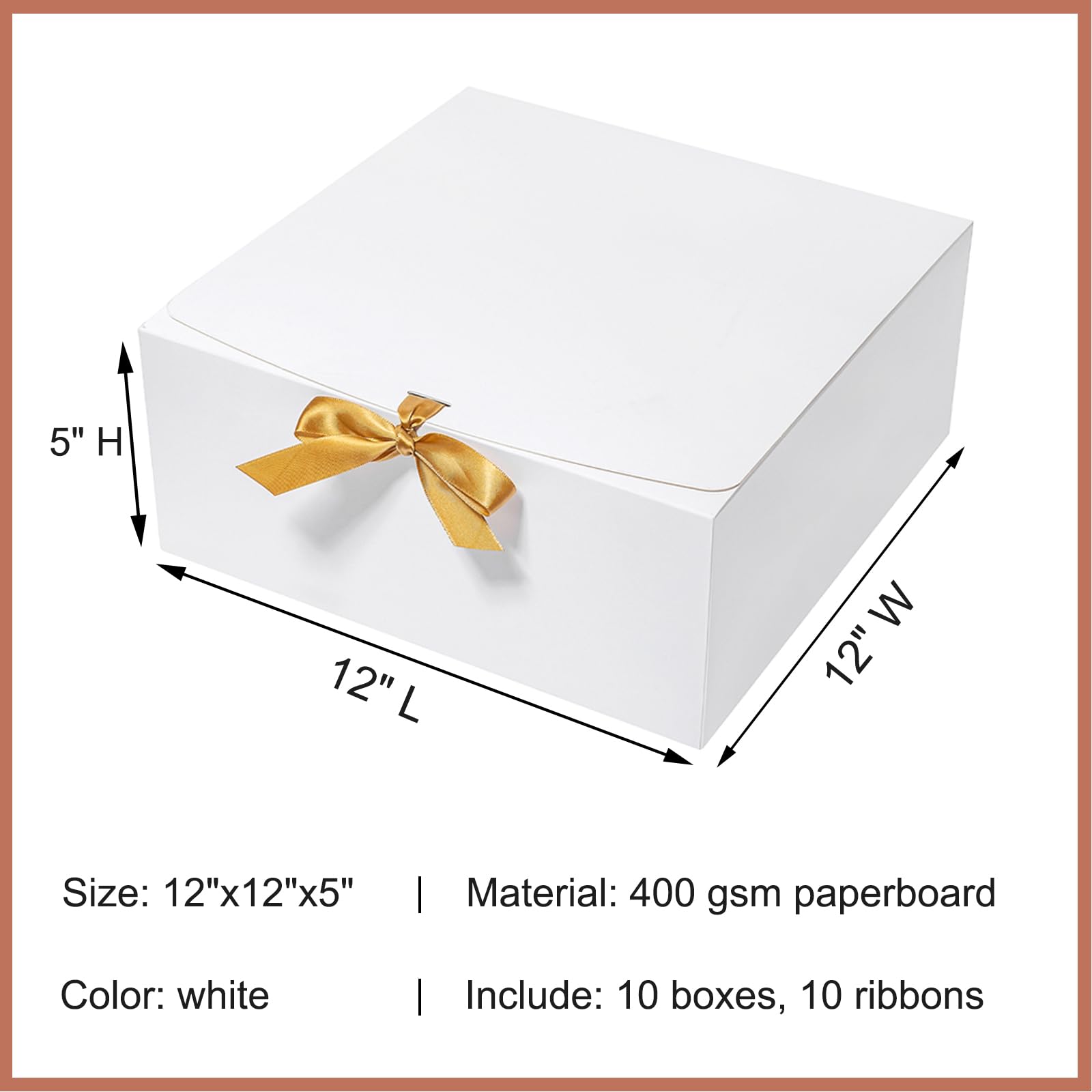 Mcfleet Large Gift Boxes with Lids 12x12x5 Inches 10 Pack Bridesmaid Proposal Boxes White Extra Deep Gift Box for Presents, Craft Boxes for Christmas, Wedding, Graduation, Holiday, Birthday Gift