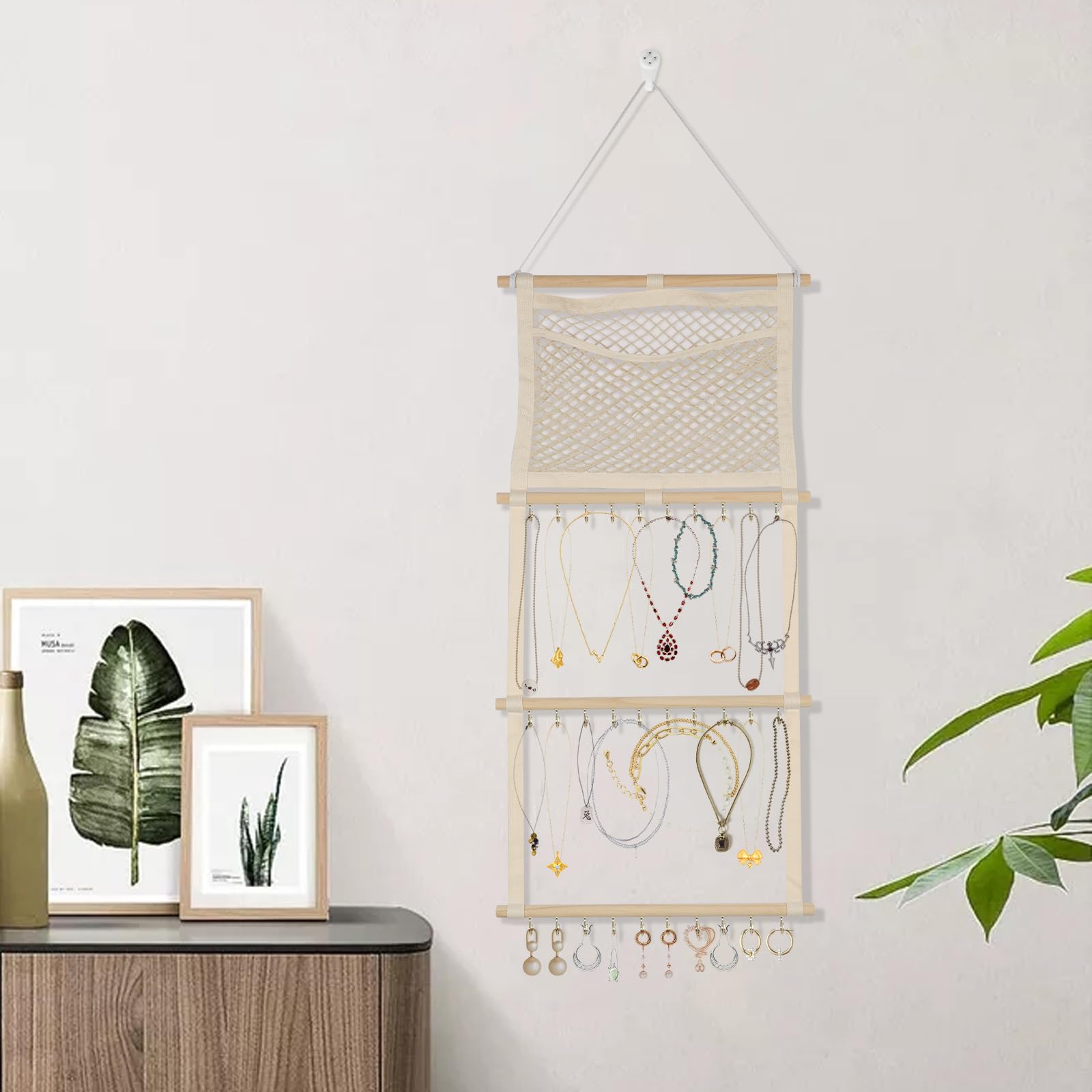 LIFING Hanging Jewelry Organizers,Necklace Holder With 30 Hooks,Jewelry Hanger Organize Wall Mounted for Earrings,Headband,Bow Holder,Over the Door Necklace Hanging Rack