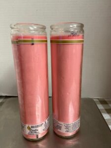 stella glass jar prayer candles pink (2 ea 8 in x 2 in)