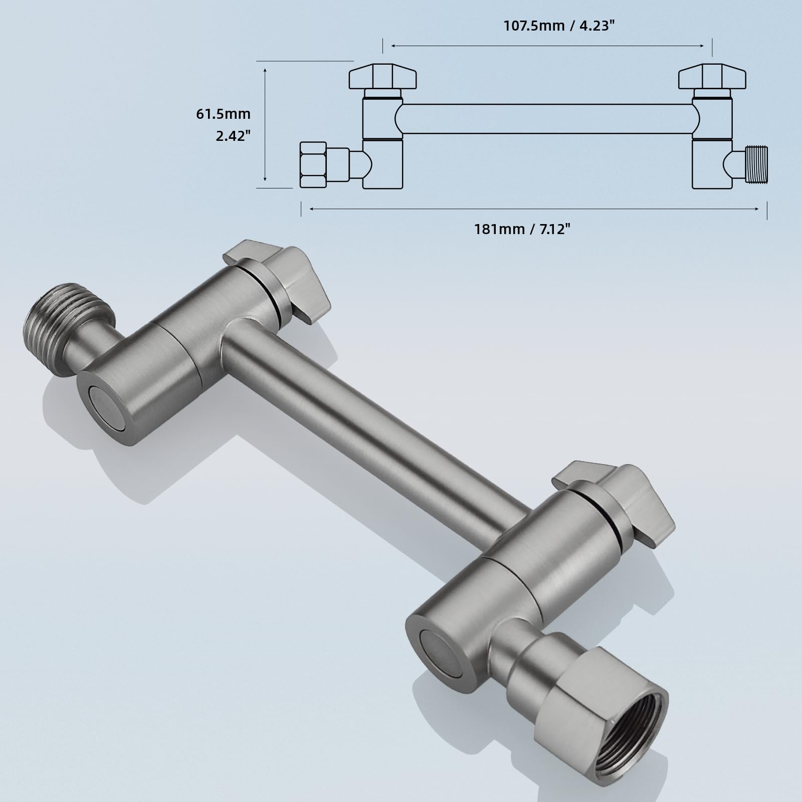 CLOVERMAP Adjustable Shower Arm Brass 4 Inch Rainfall/Handheld Shower Head Extension Arm, Height Adjust Shower Arm Mount, Brushed Nickel