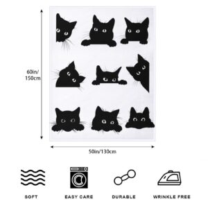 Black Cat Blanket Soft Cozy Fuzzy Flannel Cute Cats Throw Blanket for teens Kids Toddlers Kawaii Kitten Throw Blankets for Couch Bed Sofa Cat Living Room Decor Blankets Gifts for All Season 50x60 Inch