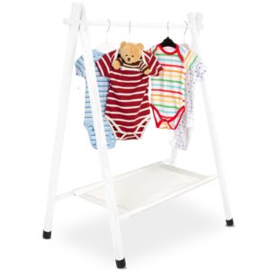 queekay kids clothing rack kids garment rack for baby shower pets dolls baby dress up storage wooden clothes organizer with storage shelf hanger rack(white, medium)