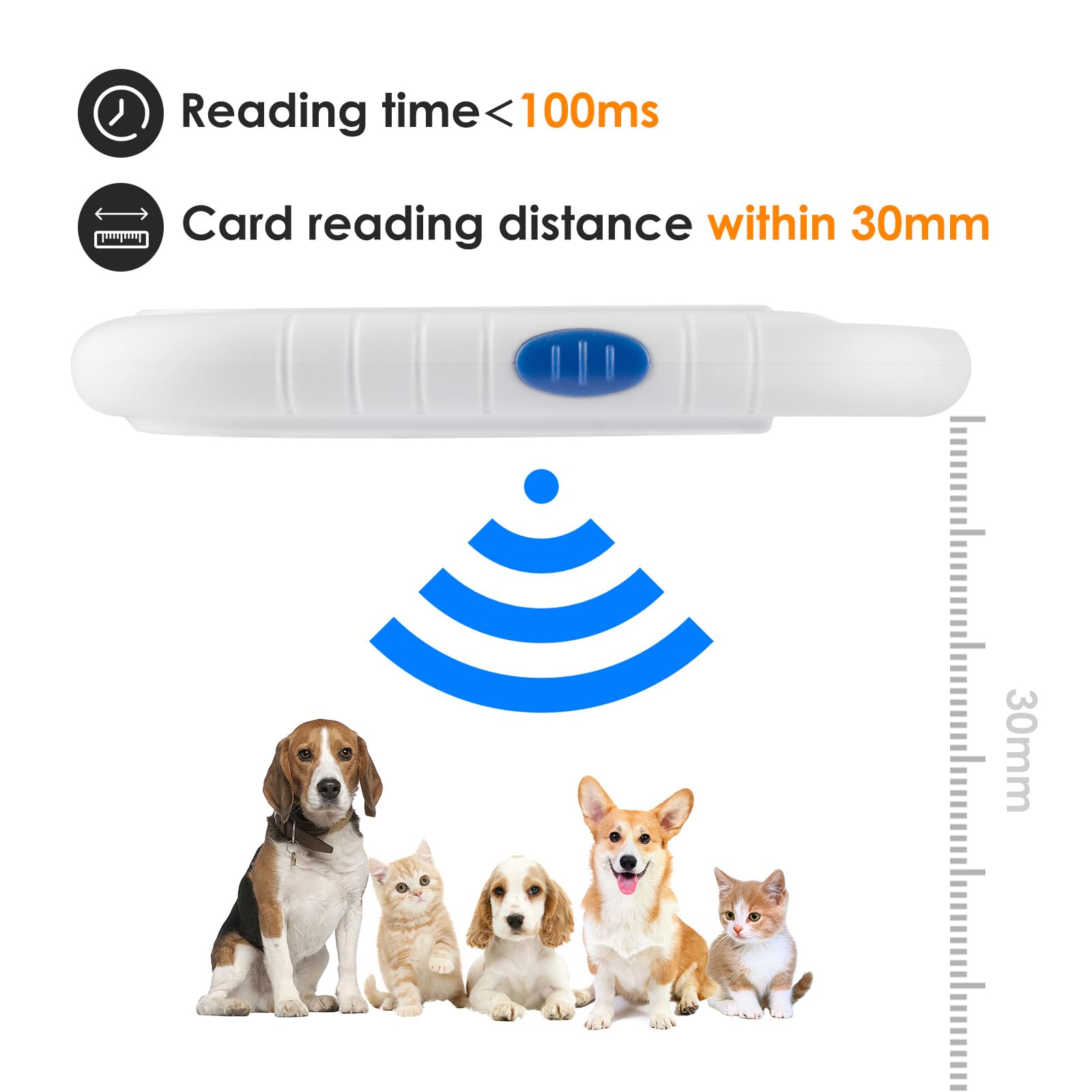 AHANIN Microchip Scanner Rechargeable Handheld Pet Scanner Microchip Reader Supports ISO11784/ISO11785,FDXB,ID64 Microchip for Dogs/Cats/Animal