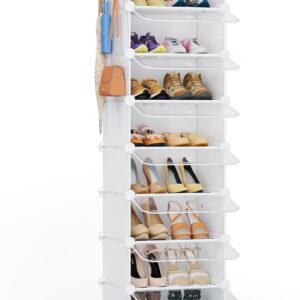 HOMICKER Shoe Rack Organizer,8 Tier Shoe Storage Cabinet with Door Expandable Plastic Shoe Shelves for Closet,Entryway,Hallway,Bedroom