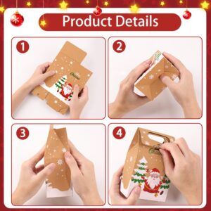 Vellibring 24PCS Christmas Kraft Candy Boxes,Christmas Kraft Paper Cookies Candy Treat Boxes Bags for Christmas Gift Wrapping Boxes Xmas Party Supplies Decorations