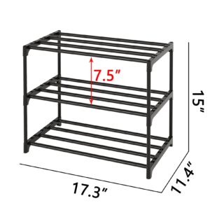 TAUEHR Small Stackable Shoe Rack,Narrow Kids Shoe Stand,Metal Shoe Storage Shelf for 6-8 Pairs of Shoes Entryway and Closet Hallway(3-Tier, Black)