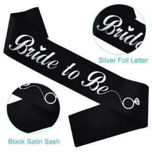 KETAOO Bride to Be Sash, Silver Foil Black Bachelorette Sash for Bridal Shower Favors Engagement or Wedding Party Accessories Hen Night Gifts