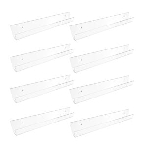 bycy 8 packs clear acrylic shelves wall mount holder for display,floating book shelves for kids room,floating album record shelves funko pop display shelf for home (8packs-clear)