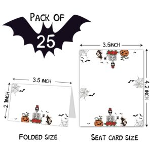 Halloween Table Place Cards, Editable Name Place Cards, 25 Pack Buffet Food Tent Labels, Double Design Name Cards, Halloween Thanksgiving Party Decorations, Easy Folding for Dinner Party - L524