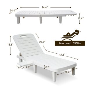 Vilobos White Patio Lounge Chairs Set of 3, Outdoor Chaise Lounge with Tray, Adjustable Backrest, Easy Assembly Waterproof Plastic Pool Chaise Lounge, Lightweight for Poolside, Beach, Patio,Yard