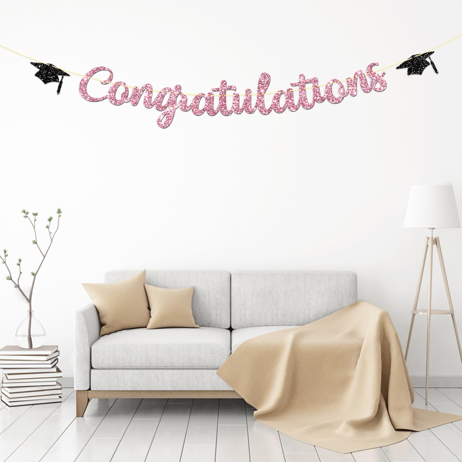 Congratulations Banner, High School/College Graduation Party Decoration, Congrats Grad Sign, Finally Done, Happy Graduation Party Bunting Decor for Boys Girls, Pink Glitter