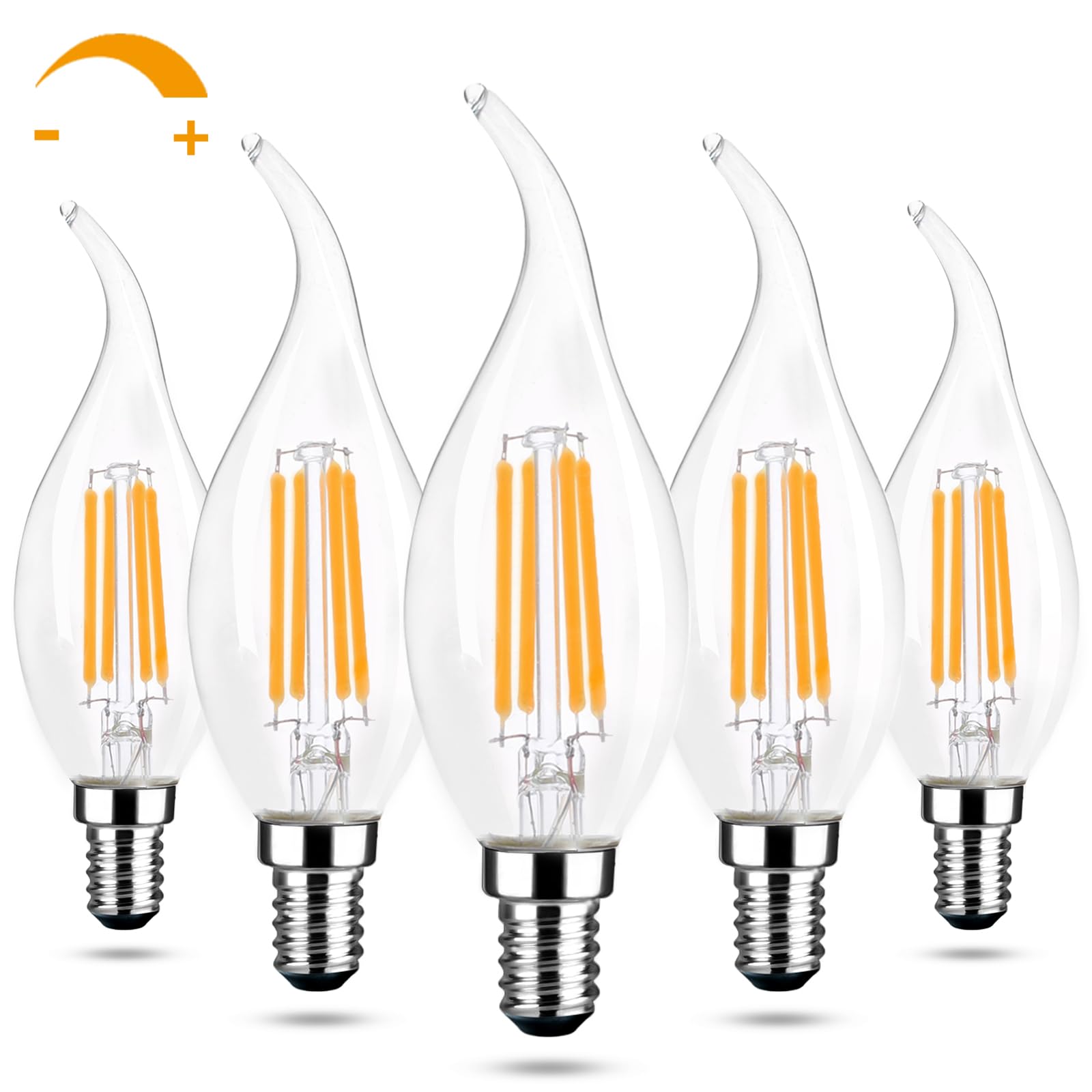 Volxon 5Pack E12 Chandelier Bulb Dimmable 2700k Warm White 600LM Equivalent 60Watt E12 LED Bulb Vintage Filament C35T/CA10 LED Candle Bulbs Suitable for Living and Dining Room