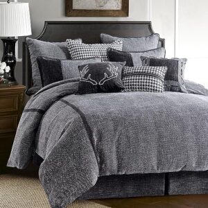 HiEnd Accents Hamilton 3 Piece Duvet Cover Set, Black and White Tweed Bed Set, Super King Size, Rustic Cabin Lodge Luxury Bedding Set, 1 Comforter Cover and 2 Pillow Shams