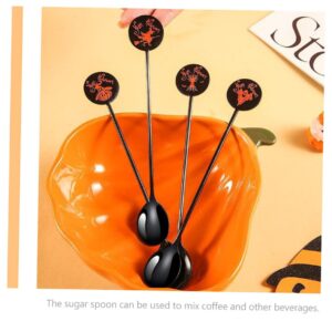 ABOOFAN 4pcs Halloween Spoon Stainless Steel Spoons Coffee Spoons Metal Spoon Metal Serving Spoons Dessert Scoop Pumpkin Ice Cream Spoons Portable Teaspoons Spoons Cutlery Juice Tablespoon