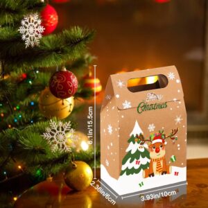 Vellibring 24PCS Christmas Kraft Candy Boxes,Christmas Kraft Paper Cookies Candy Treat Boxes Bags for Christmas Gift Wrapping Boxes Xmas Party Supplies Decorations