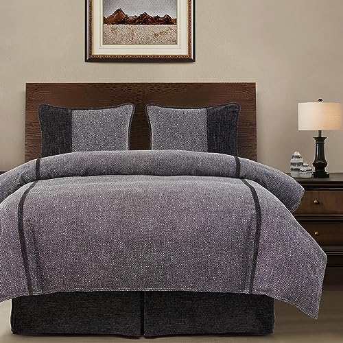 HiEnd Accents Hamilton 3 Piece Duvet Cover Set, Black and White Tweed Bed Set, Super King Size, Rustic Cabin Lodge Luxury Bedding Set, 1 Comforter Cover and 2 Pillow Shams