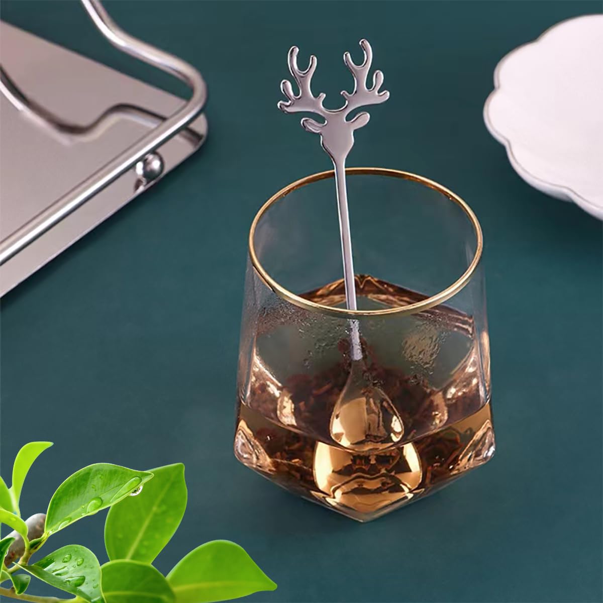 Xzhixiao 6pcs Pieces Of Stainless Steel Reindeer Spoons, Mini Antler-shaped Spoons, Espresso Stirring Spoons.