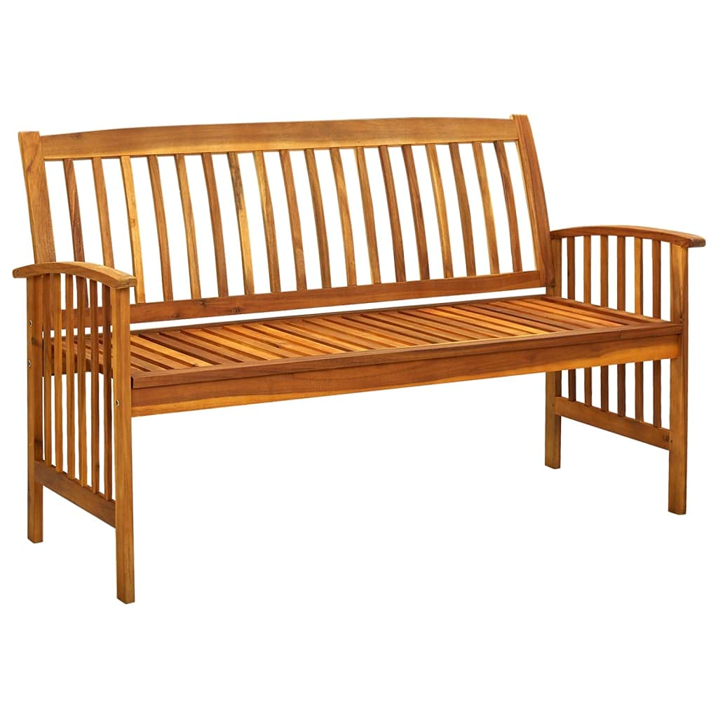 loibinfen Patio Wood Bench with Ergonomic Backrest & Armrest, Outdoor Bench with White Cushion,All-Weather Acacia Wood Frame, All-Weather Acacia Wood Frame,57.9"x25.2"x35.4", -609 -AA