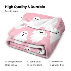 Pink Ghost Blanket for Girls Women Kids Flannel Plush Cute Throw Blanket Soft Cozy Throw Blankets for Couch Bed Sofa Pink Halloween Kawaii Living Room Decor Blankets Gifts for All Season 50x60 Inch