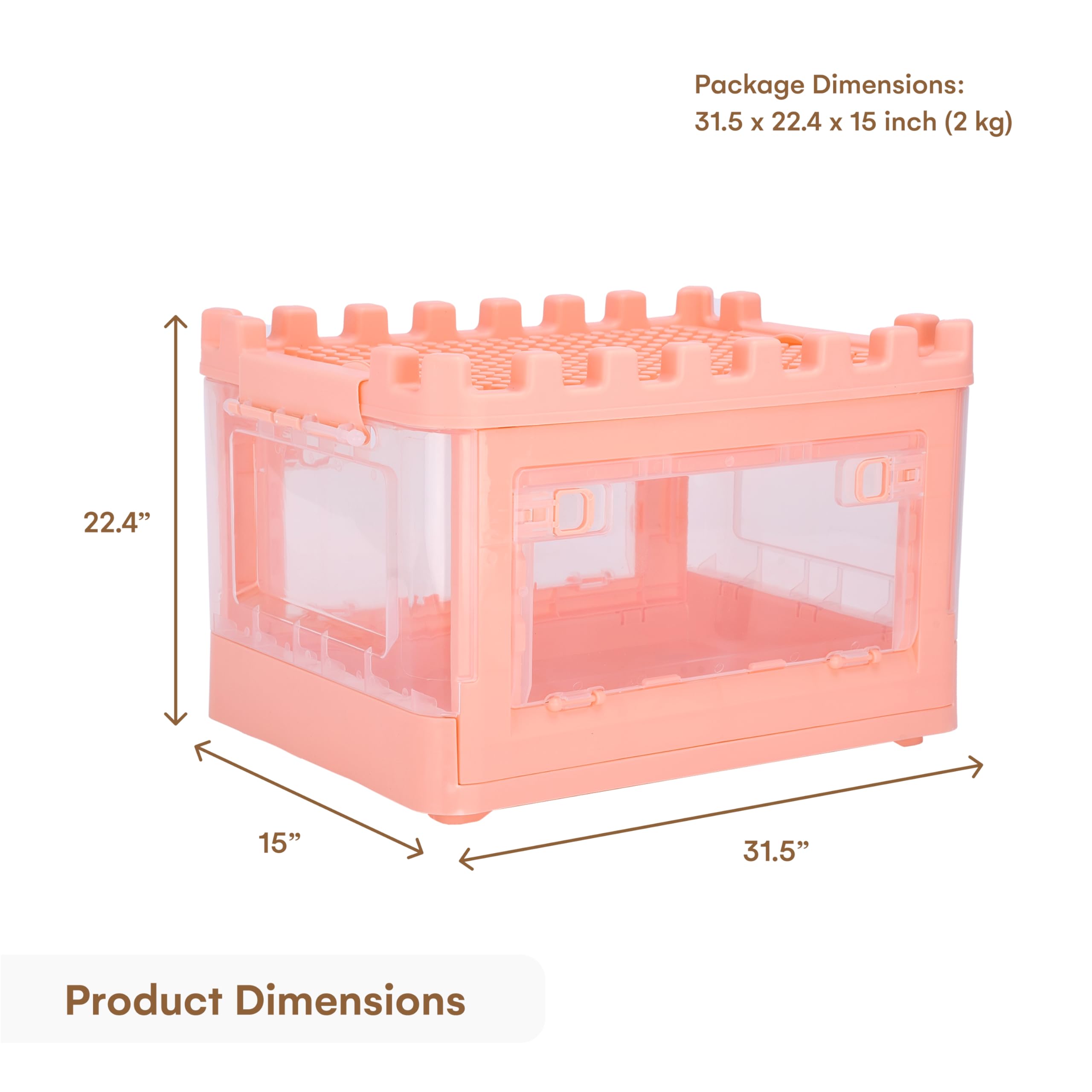 CHILDLIKE BEHAVIOR Foldable Bins with Lids - Pink Plastic Toy Bin - Heavy-Duty, Odorless, Built-in Lock Buckles, Two Opening Ways, Stackable, Moveable - 22.4 x 15 x 31.5 inches