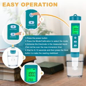 Consfly PH Meter TDS Meter 8 in 1 Water Quality Tester PH/TDS/EC/ORP/S G/Salinity/ H2/ Temp Meter, Used for Drinking Water, Pools, Hydroponics, Sea Water, Liquid Fertilizer