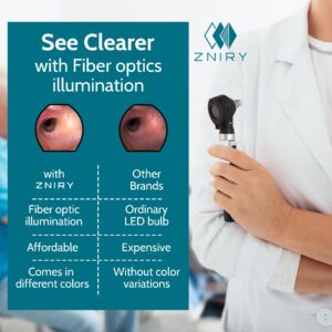 Zniry Fiber Optic Mini Otoscope - Ear Scope with Light, Ear Infection Detector (Black Color)