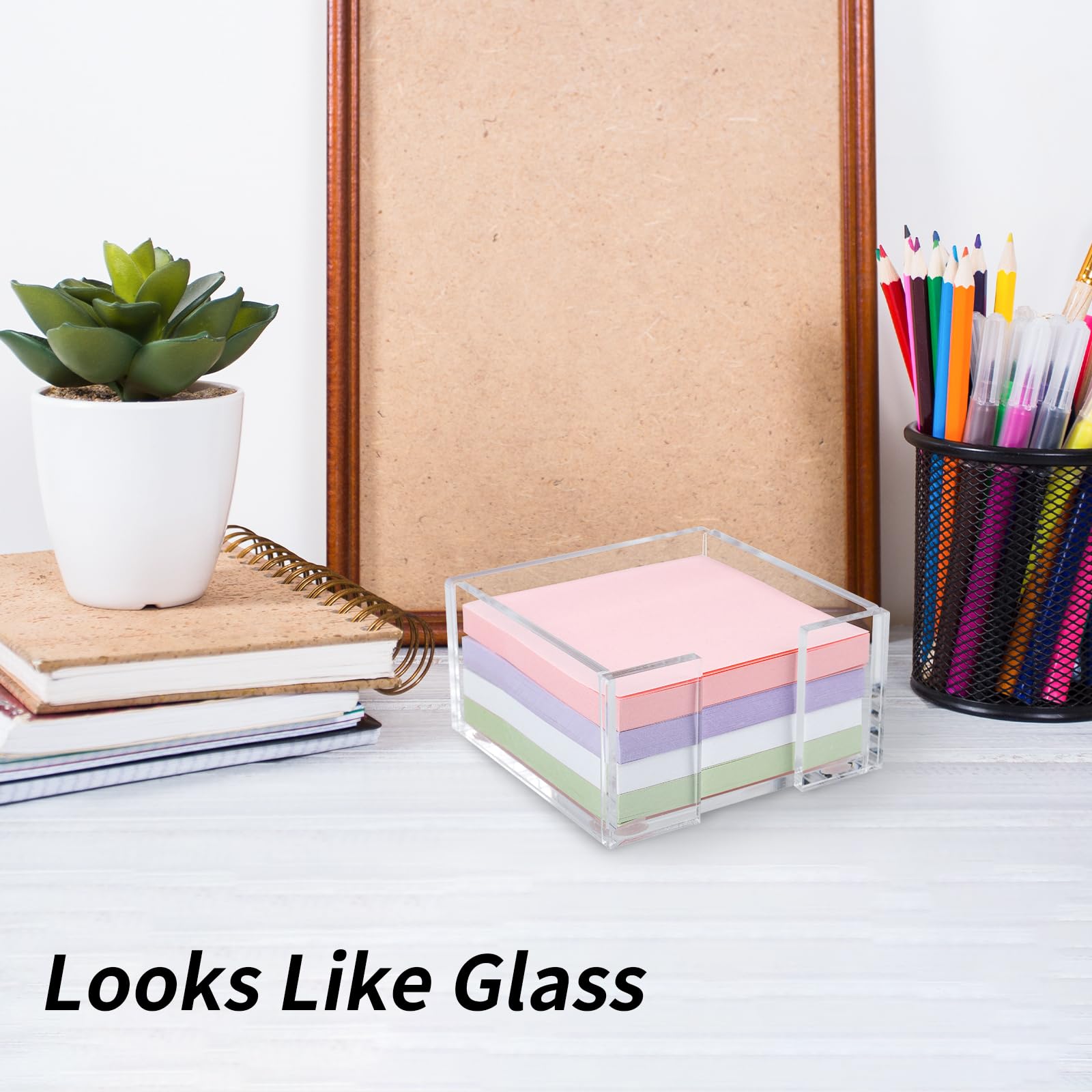 Acrylic Sticky Note Holder, 3 x 3 Crystal Clear Acrylic Notepad Holder Acrylic Sticky Note Dispenser for Dorm Room and Office Desk Organizer