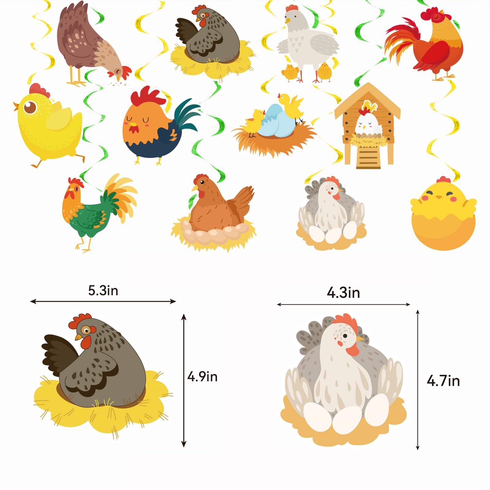 24 Pcs Chicken Hanging Swirls Chicken Farm Ceiling Swirls Decorations Chicken Birthday Party Supplies for Chick Birthday Baby Shower Decorations Chicken Party Decorations