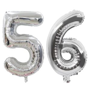 yfhvjtko 40 inch number 56 foil balloons 56th celebration decorations for 56th birthday party wedding bridal shower engagement photo shoot anniversary decoration, number 56 silver balloon (pack of 1)