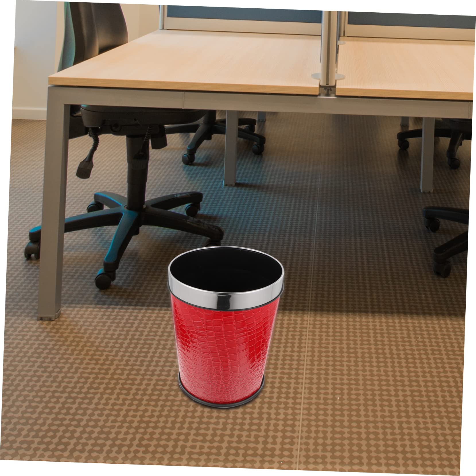 FONDOTIN Vintage Chinese Trash Can, 1.0L Capacity, Red Leather and Plastic Material, 1970s Style