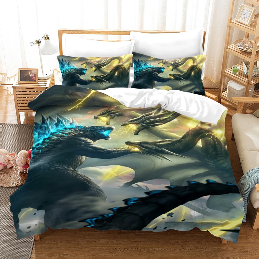 sonicpony Men Duvet Cover Set Twin Full Size Dinosaur Comforter Cover Bedding Set Soft Microfiber 1 Piece Duvet Cover with Zipper Closure 2 Pieces Pillow Shames No Comforter (Dino25, Twin)