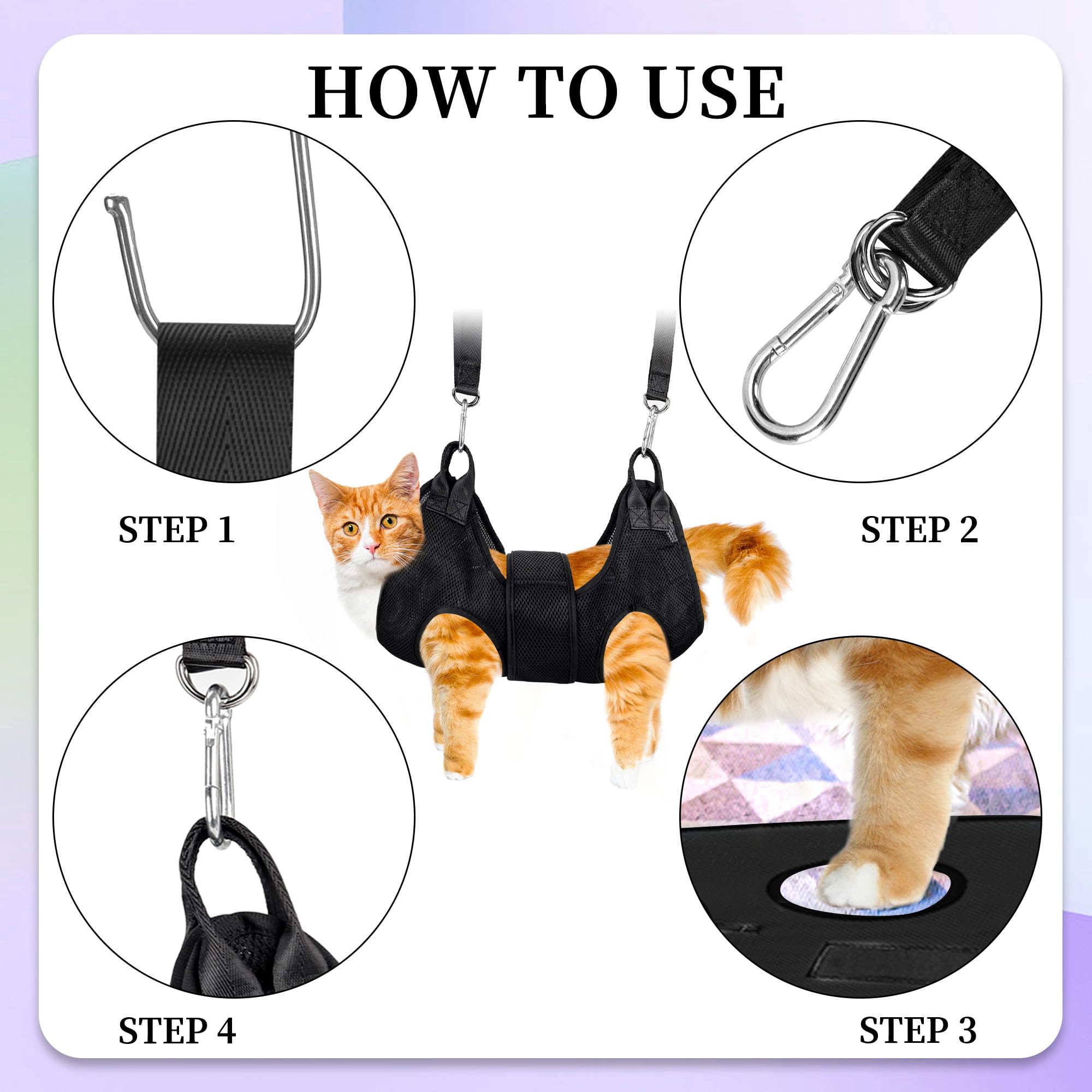 PatiencET Cat Grooming Hammock Pet Hammock Cat Nail Clipper Hammock for Nail Trimming Dog Sling for Nail Clipping Dog Hanging Harness (Black XS)