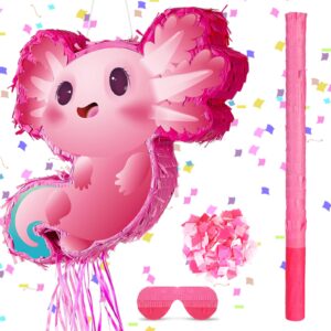 seematn axolotl pinata birthday party supplies animals pinata with a blindfold, bat and confetti for axolotl party favor kid girl birthday baby shower easter party supplies, 15.75 x 12.2 x 2.95 inch