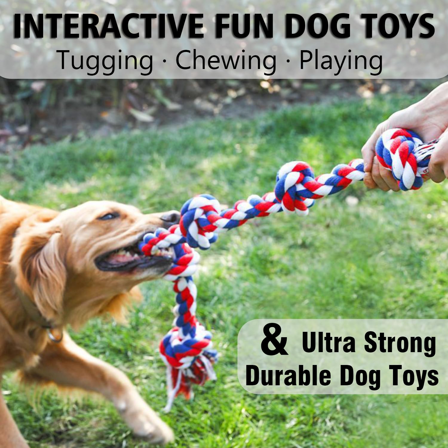 XIGOU Dog Rope Toys for Large Dogs Aggressive Chewers, Dog Chew Toys for Large Breed Indestructible, Heavy Duty Tough 3 Feet 5 Knots Dog Toy, Sturdy Rope toy for Dogs Tug of War Dog Toy Teeth Cleaning