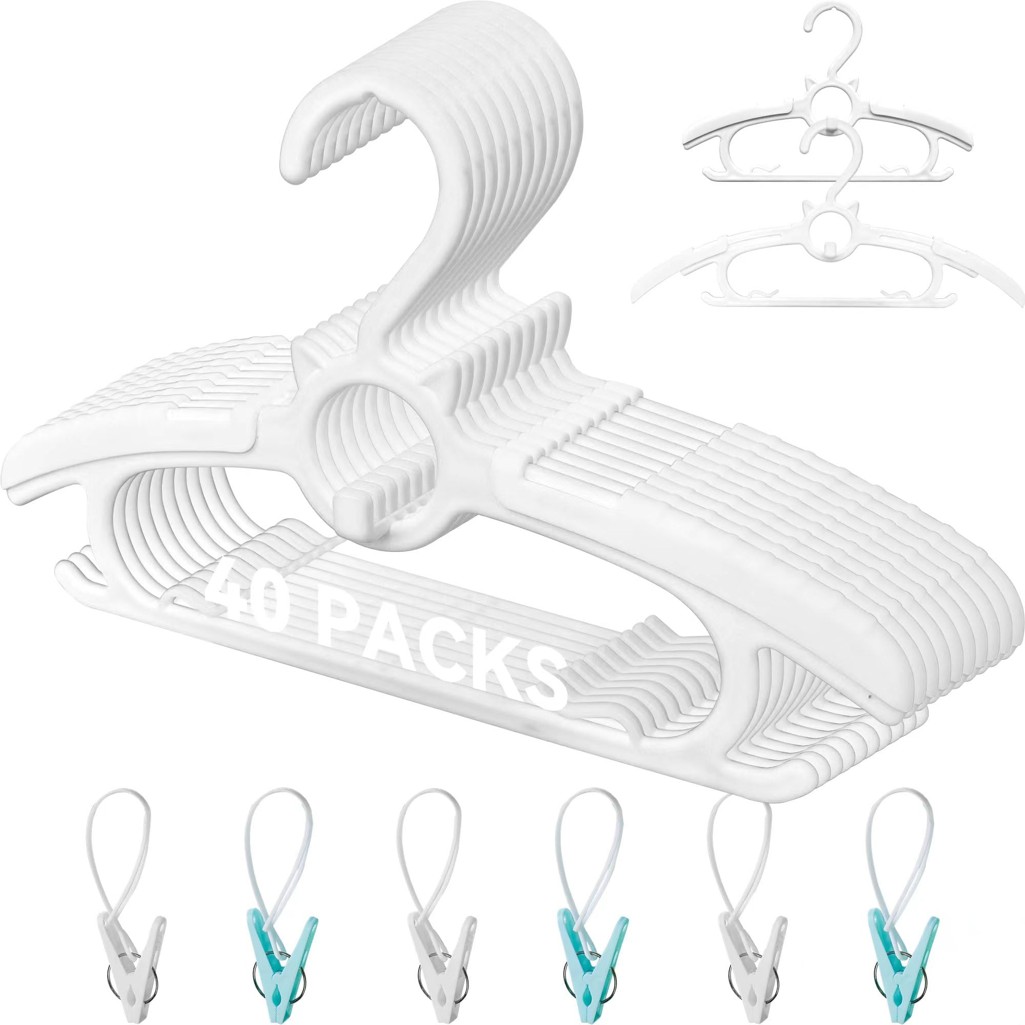 Baby Hangers for Nursery Closet,40 Pack Infant Hangers Extendable and Non-Slip for Newborn Toddler Kids Clothes,11"-14.6" Adjustable Children Coat Pant Hanger for Girl Boy Nursery Must Have (White)