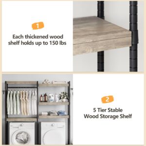 5-Tier Wood Over The Washer and Dryer Storage Shelf- Laundry Room Organization Space Saving Laundry Drying Clothes Racks Heavy Duty Adjustable Height Bathroom Shelf for Home Decor 61"*11.81"*74.02"H