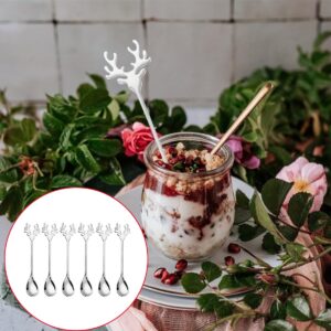 Xzhixiao 6pcs Pieces Of Stainless Steel Reindeer Spoons, Mini Antler-shaped Spoons, Espresso Stirring Spoons.