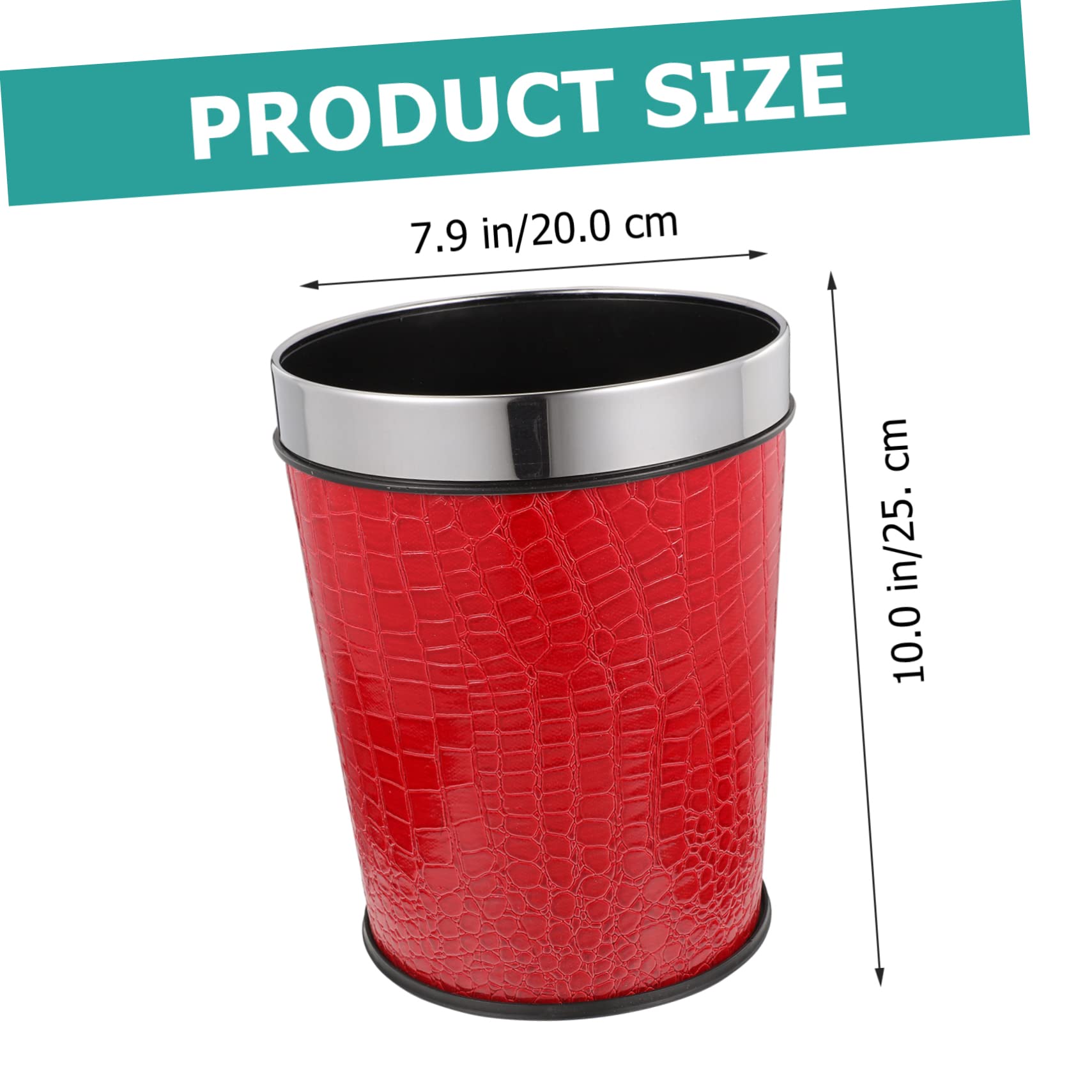 Hohopeti Red Plastic Trash Can with Leather, 1.0 Liters, for Office and Home