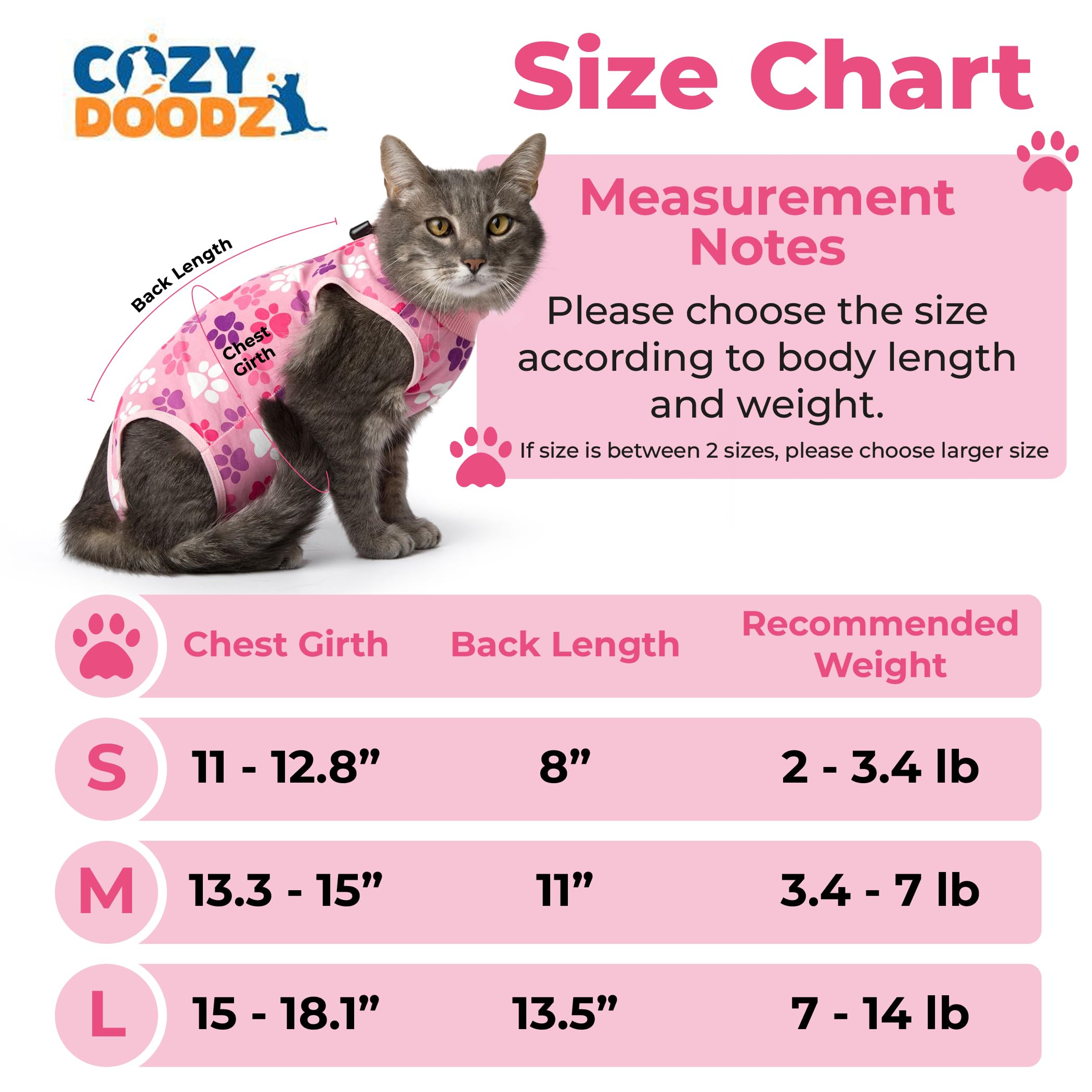 Cat Recovery Suit: Pink Cat Surgery Recovery Suit Female w/Paw Print Design - Elastic, Soft & Breathable Cat Recovery Suit for Spay - Washable Cat Surgery Suit for Post-Operative Healing Process.