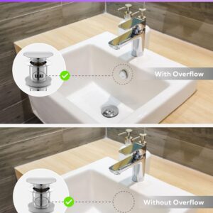 Premium Pop Up Drain with Overflow 1.6"- 1.9" Universal Bathroom Drain Kit - Chrome Bathroom Sink Drain with Overflow All Metal Rustproof Brass and 304 Stainless Steel - Push Button Sink Drain