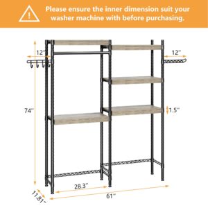 5-Tier Wood Over The Washer and Dryer Storage Shelf- Laundry Room Organization Space Saving Laundry Drying Clothes Racks Heavy Duty Adjustable Height Bathroom Shelf for Home Decor 61"*11.81"*74.02"H