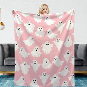 pink ghost blanket for girls women kids flannel plush cute throw blanket soft cozy throw blankets for couch bed sofa pink halloween kawaii living room decor blankets gifts for all season 50x60 inch