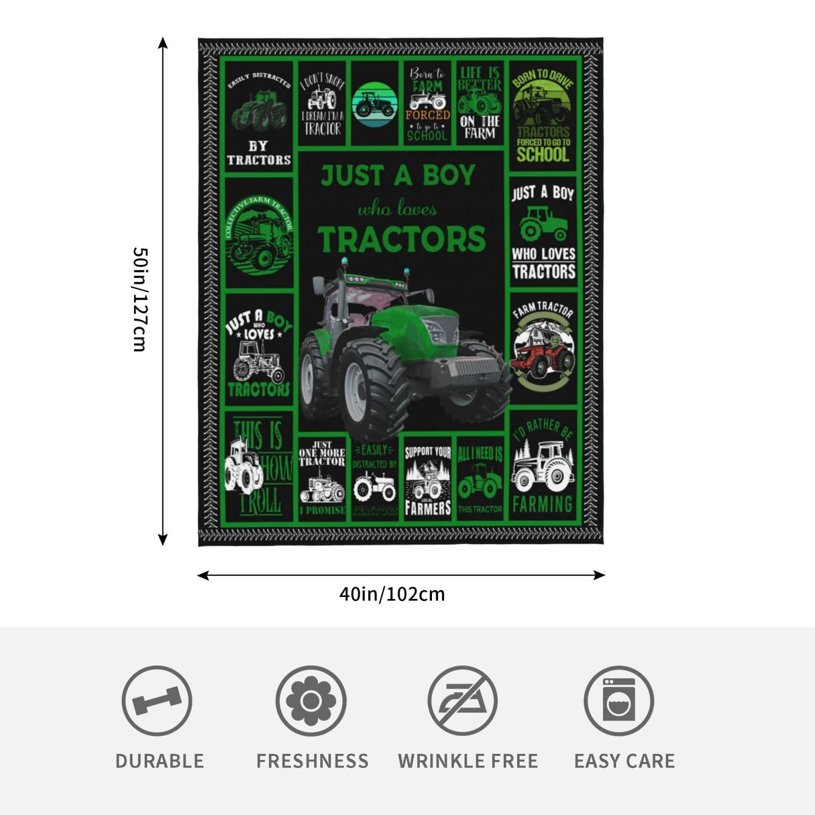 Tractor Blanket Soft Cozy Just a Boy Who Loves Tractors Throw Blanket Super Warm Fuzzy Fluffy Tractor Lightweight Fleece Flannel Gifts Blankets for Kids Adults 50"X40"