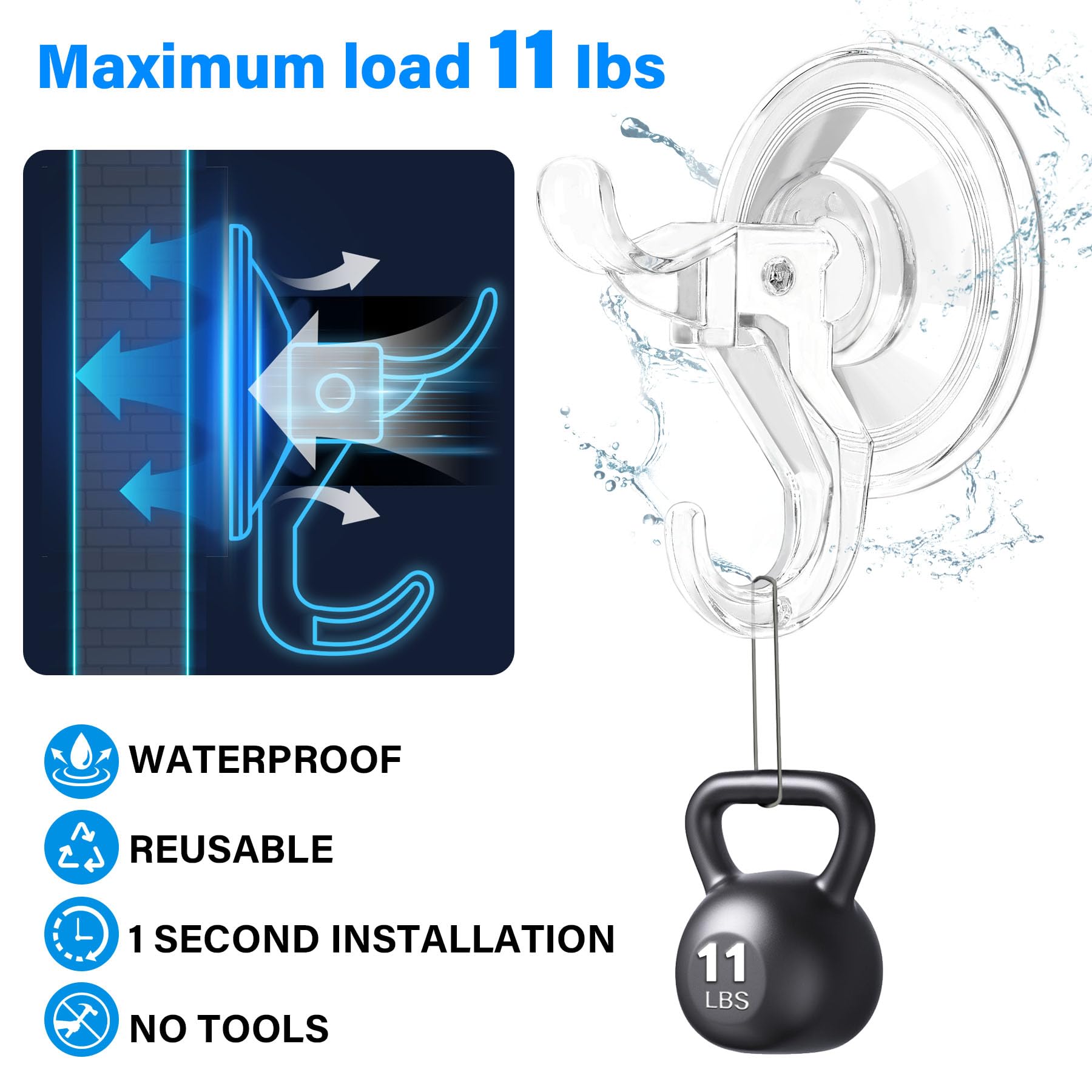 ANDGOO Suction Cup Hooks, 10 Pack Strong Vacuum Suction Cup for Shower Heavy-Duty Removable Wall Suction Cup Hangers for Bathroom, Kitchen Waterproof Suction Holder for Window Glass, Door