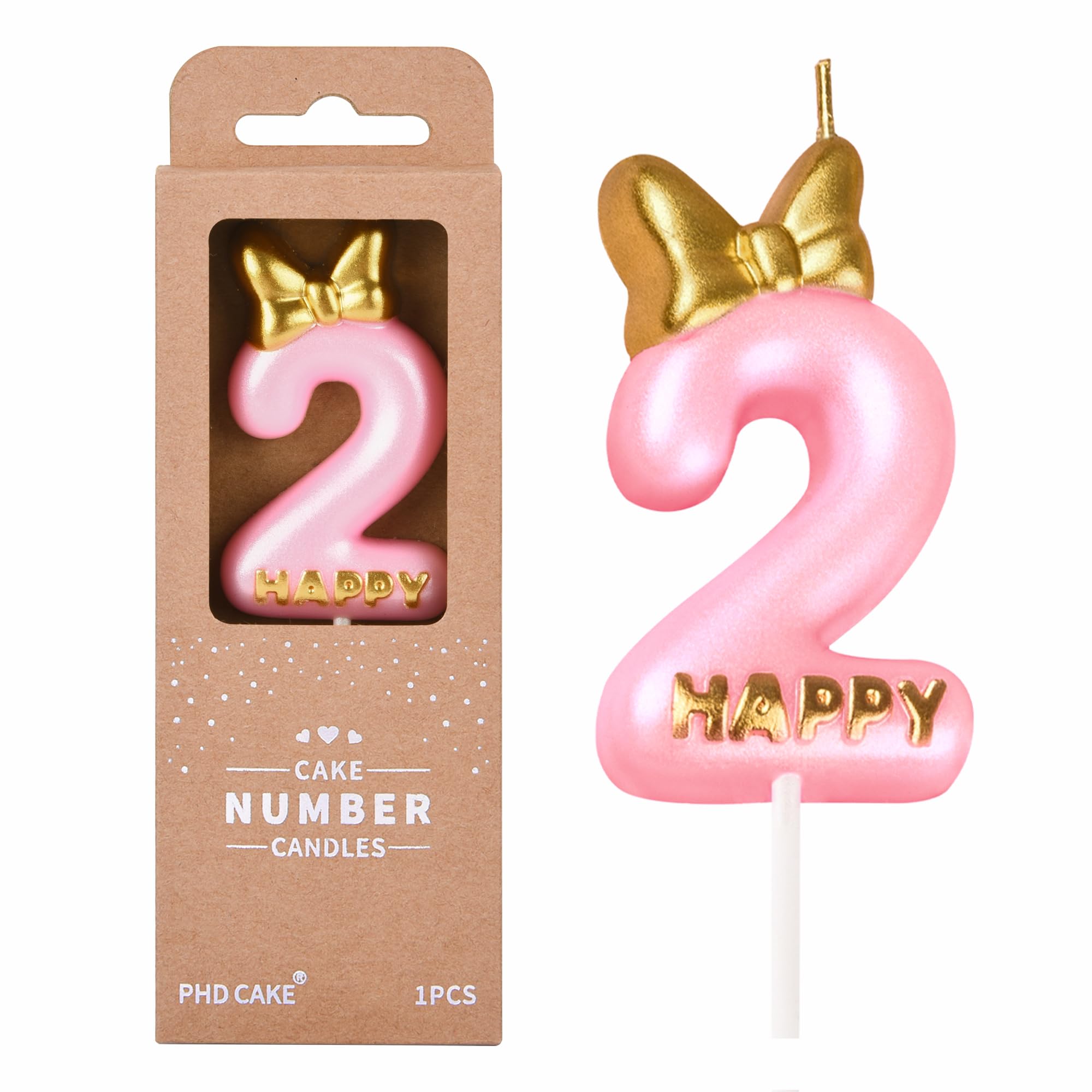 PHD CAKE 2.76 Inch Pink Bowtie 2 Number Birthday Candles, Pink Number Candles, Cake Number Candles, Party Celebration