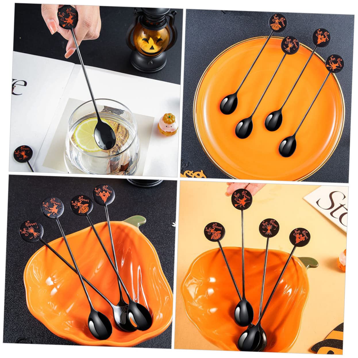 ABOOFAN 4pcs Halloween Spoon Stainless Steel Spoons Coffee Spoons Metal Spoon Metal Serving Spoons Dessert Scoop Pumpkin Ice Cream Spoons Portable Teaspoons Spoons Cutlery Juice Tablespoon