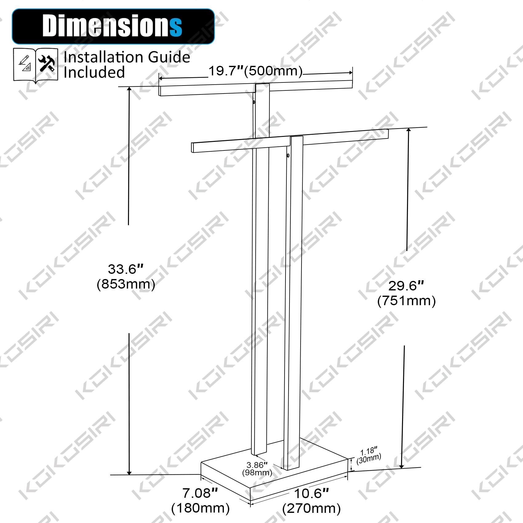 KOKOSIRI Bathroom Towel Rack 2-Tier Standing Towel Racks with Marble Base Freestanding Towel Bars Bath Towel Hook Robe Hook Coat Hook Brushed Nickel THS0001-BR+B1010BR-P2